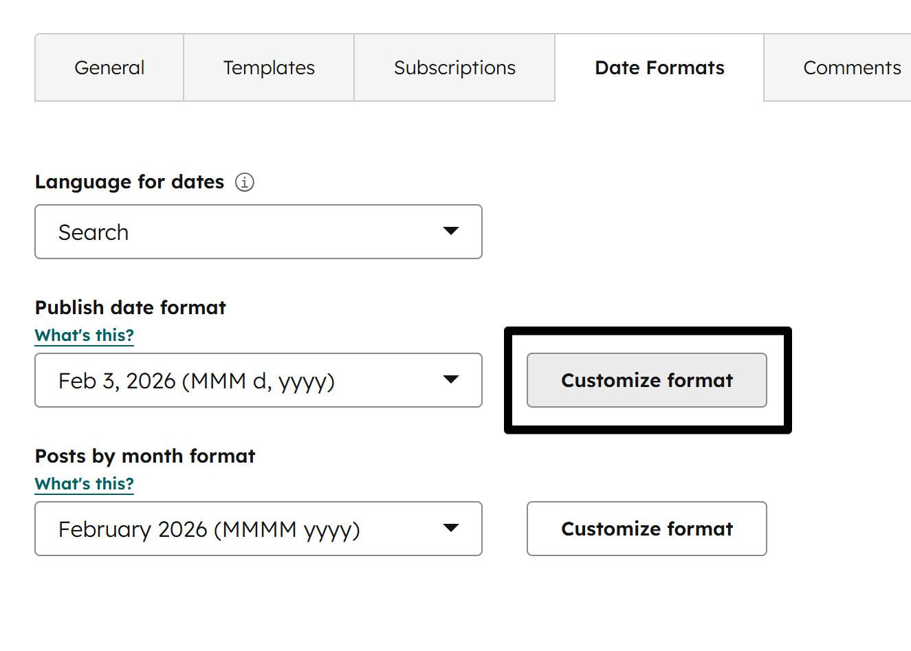 Act3 Blog Settings Customize Date Formats