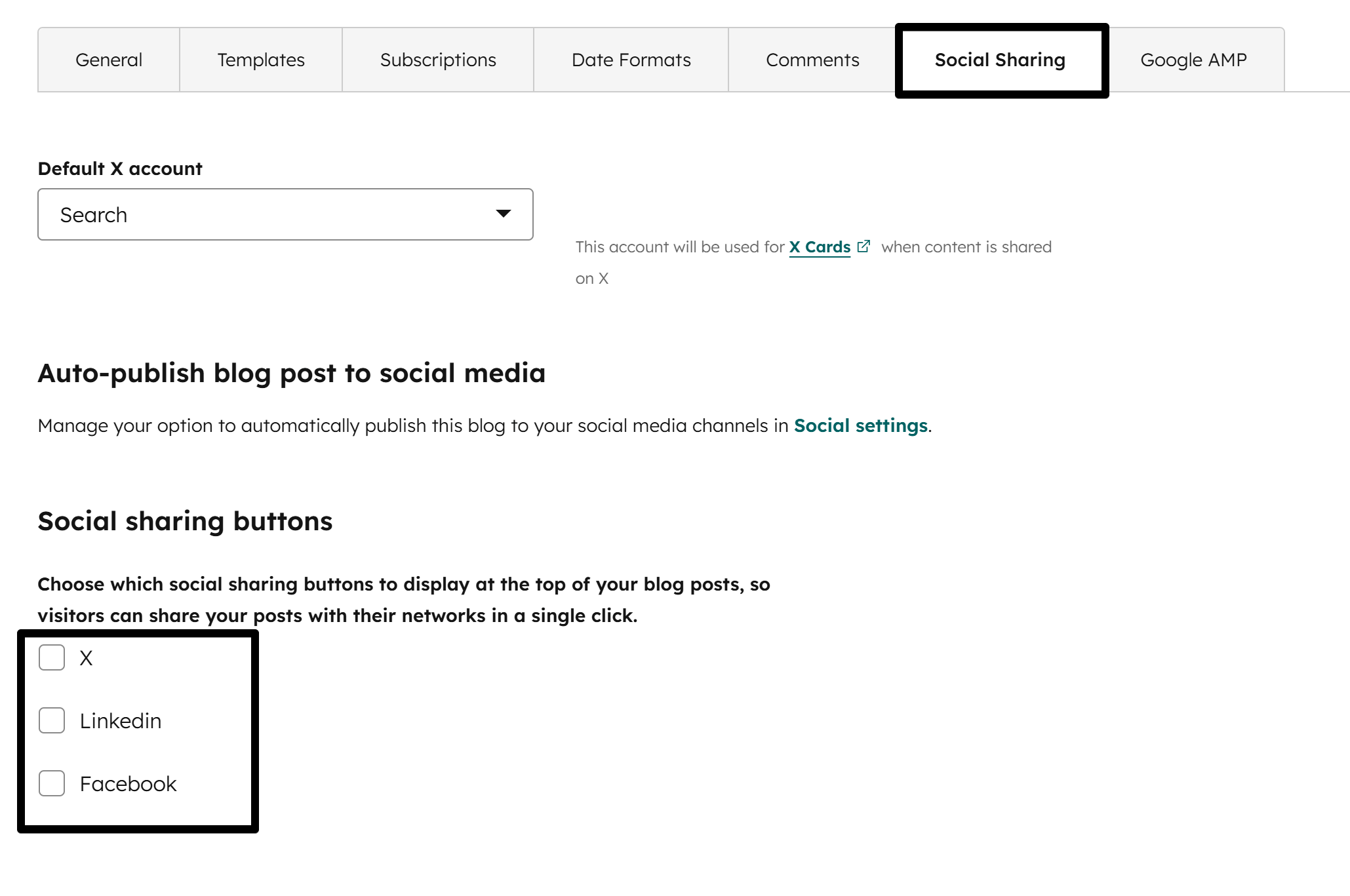Act3 Blog Settings Disable Social Sharing