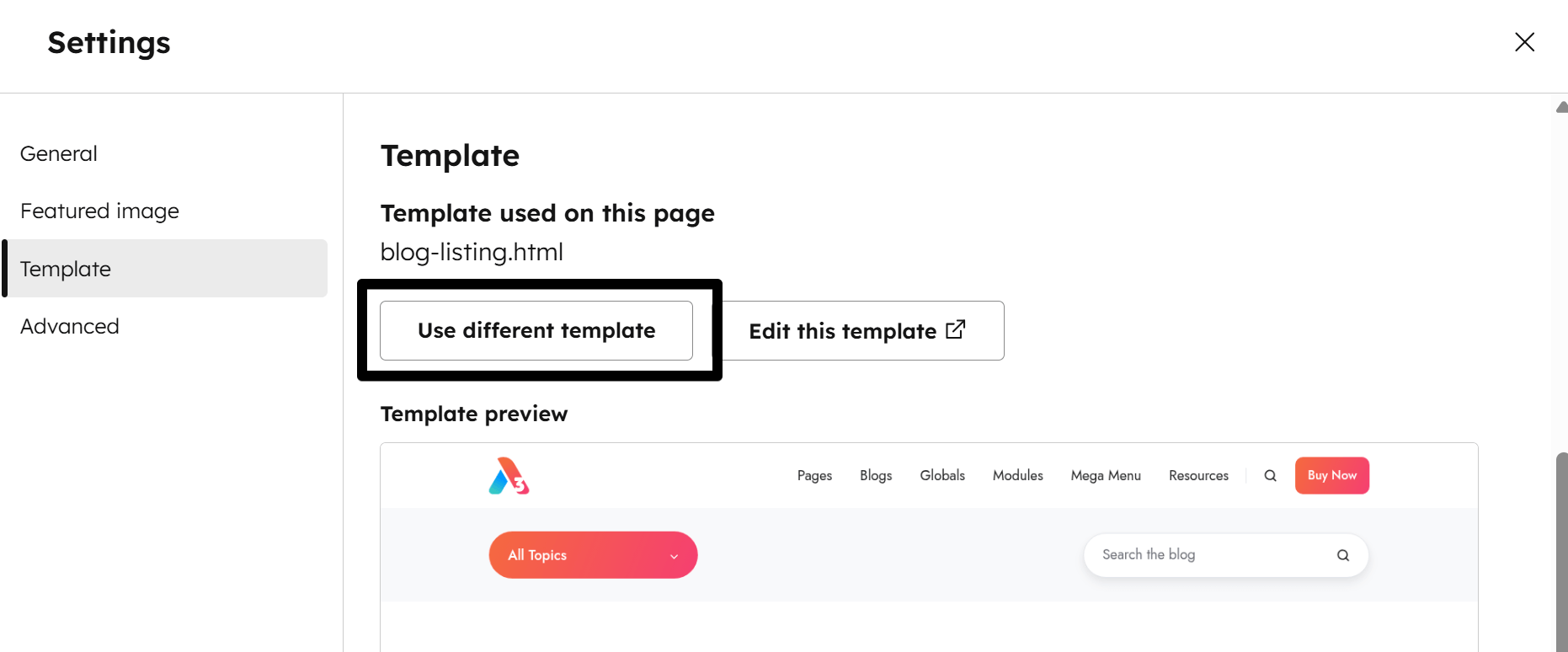 Act3 Blog Settings Templates Blog Listing Change Template Editor
