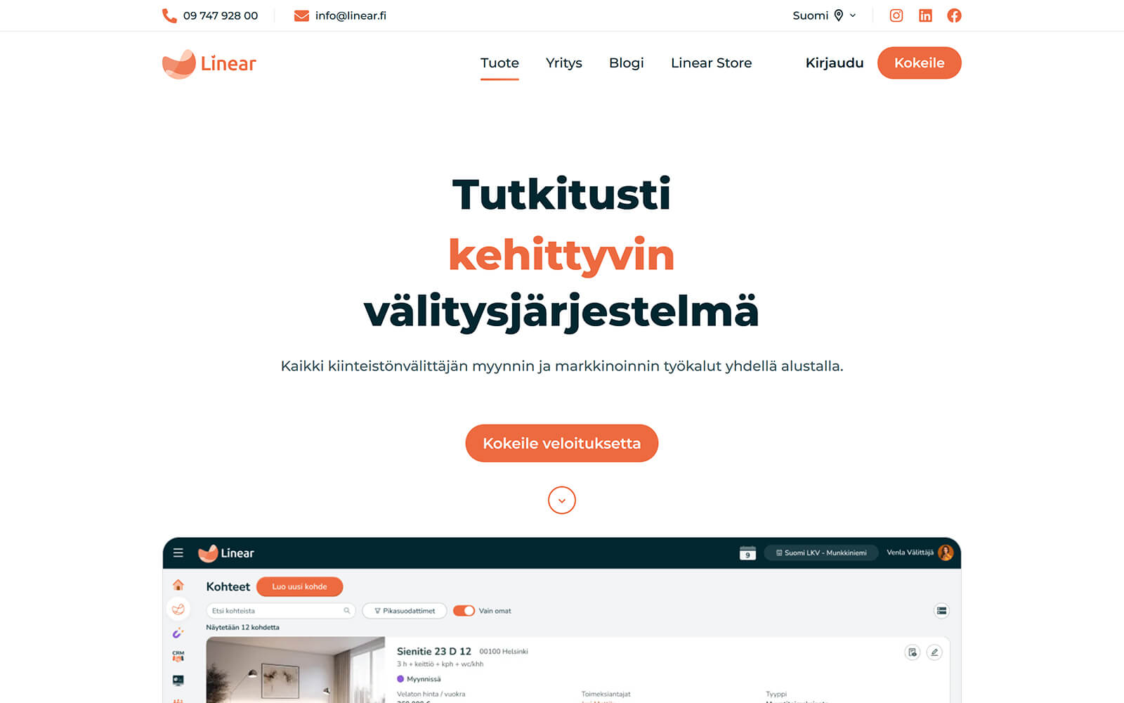linear.fi website built with Act3